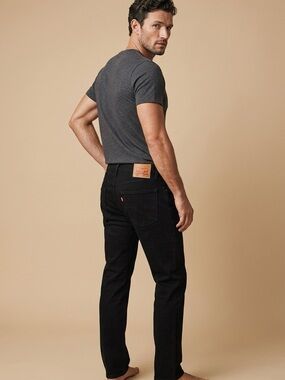 Men's Black Levi’s 505 Straight Fit Jeans - Classic Denim - Hemmed 34/29